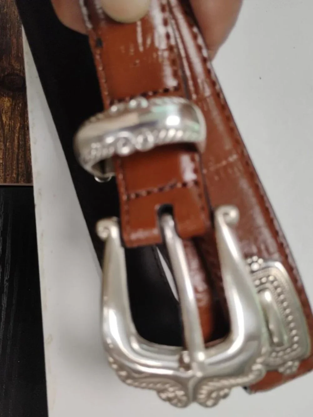 Brown Genuine Leather Western Concho Belt Silver Buckle Size L